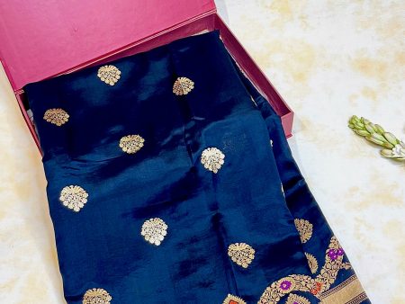 Handloom Kadhua Banarasi Silk Saree - Scallop Border Minedar - Black Online Sale