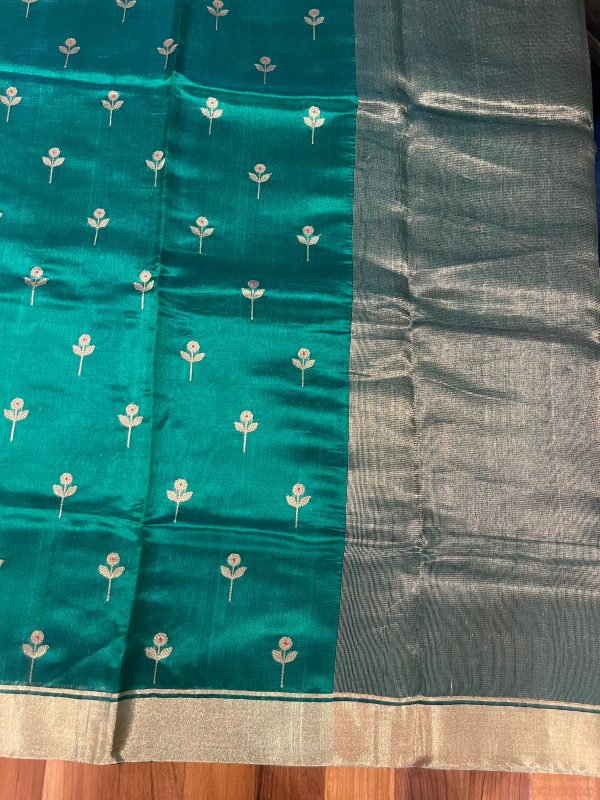 Handloom Chanderi Silk Saree Floral Buta With Red Mina - Green Online now