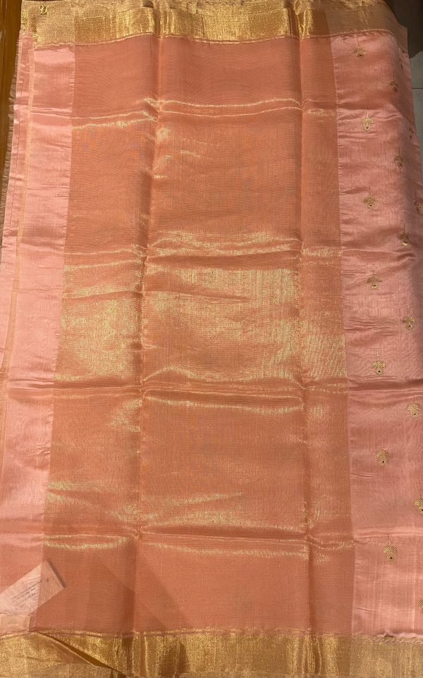 Handloom Chanderi Silk Saree Floral Buta With Red Mina - Aboli Fashion