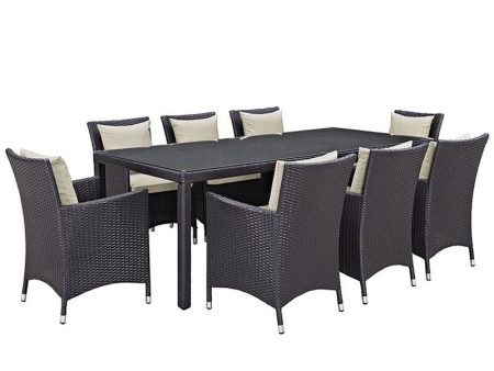 Convene 9 Piece Outdoor Patio Dining Set in Espresso Beige Fashion