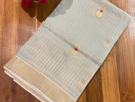 Handloom Chanderi Silk Saree Striped Floral Red Buta - Blue Online Hot Sale