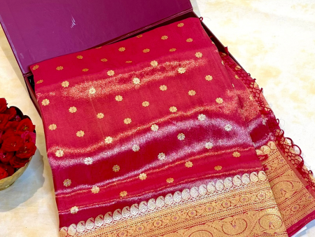 Handlloom Kadhua Banarasi Tissue Silk Saree- Big Border - Red Supply