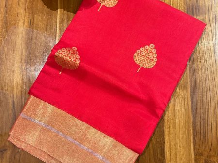 Handloom Chanderi Silk Saree Guldasta Buta With Red Mina - Red Supply