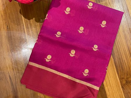 Handloom Chanderi Silk Saree Sun Flower Buta With Red Mina - Dark Pink Sale