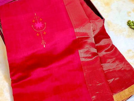 Handloom Silk Cotton Chanderi Saree - Star Motif - Maroon Cheap