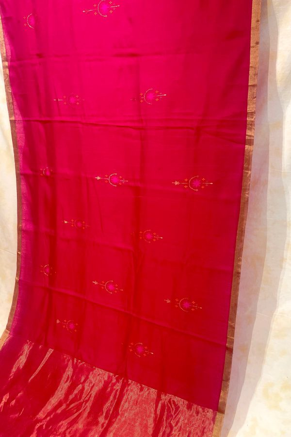 Handloom Silk Cotton Chanderi Saree - Star Motif - Maroon Cheap