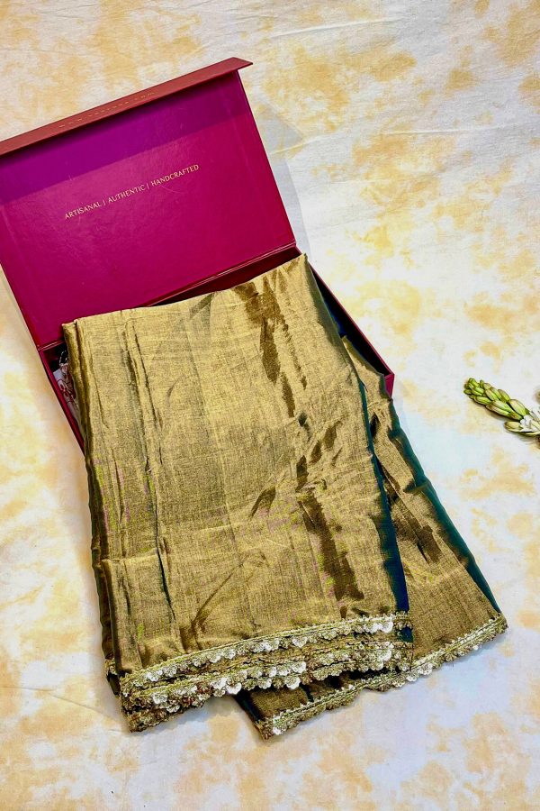 Handloom Chanderi Silk Saree With Lace - Green Discount