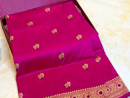 All Gold Zari Handloom Kadhua Banarasi Katan Silk Saree - Butidar - Cherry Pink For Cheap