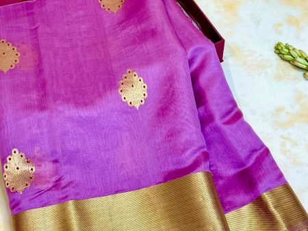 Handloom Silk Chanderi Saree - Fukdani Buta -Lilac Online Hot Sale