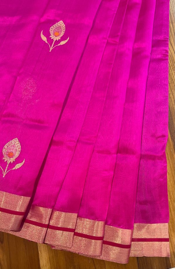 Handloom Chanderi Silk Saree Buta Radhika - Pink Online now