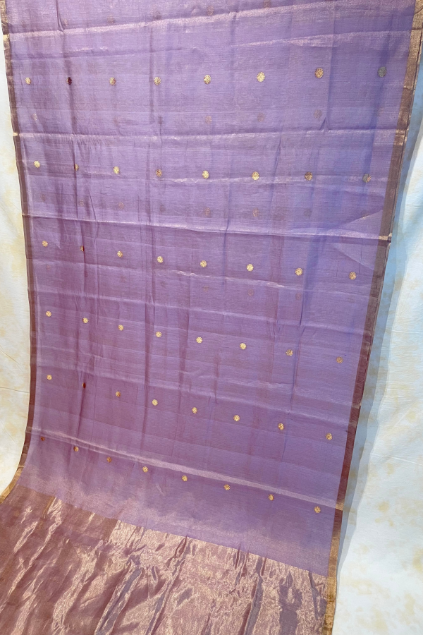 Handloom Chanderi Saree Half Tissue Small Round Buta - Lavender For Cheap