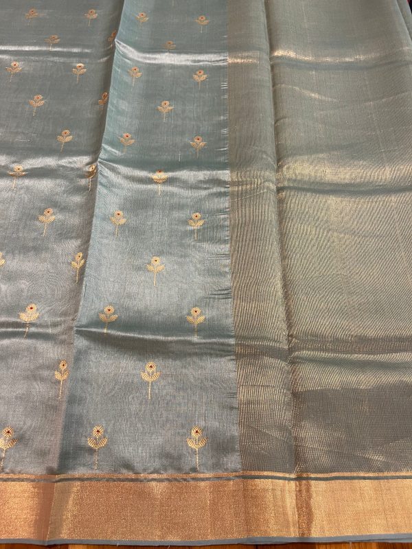 Handloom Chanderi Silk Saree Floral Buta With Red Mina - Sky Blue Online