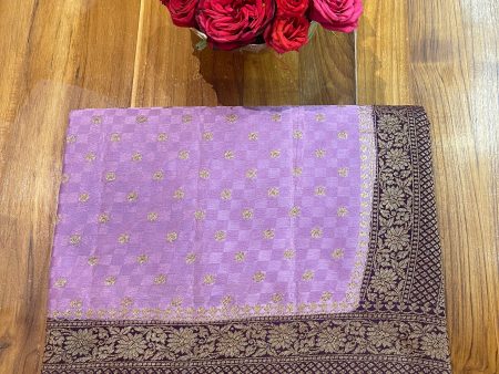 Handloom Fekua Banarasi Khaddi Crepe Silk Saree - Jaal Tanchoi - Lilac Online Hot Sale