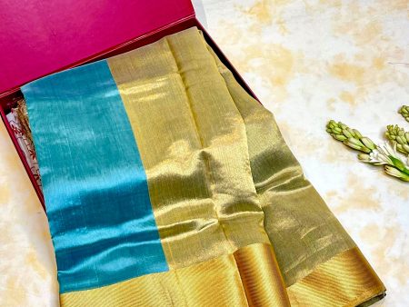 Handloom Silk Chanderi Saree - Blue With Twill Border Sale