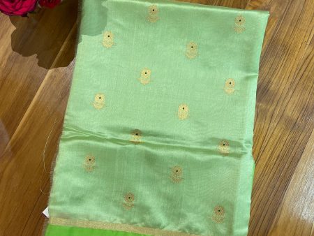 Handloom Chanderi Silk Saree Sun Flower Buta With Green Mina - Parrot Green For Sale