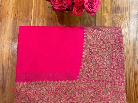 Handloom Fekua Banarasi Khaddi Georgette Silk Saree Plain Body - Fuchsia Pink Fashion