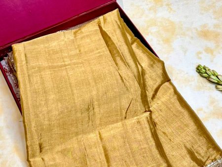 Handloom Chanderi Silk Saree With Lace - Gold For Cheap