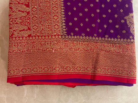 Handloom Fekua Banarasi Khaddi Georgette Silk Saree - Butidar - Red Purple Online