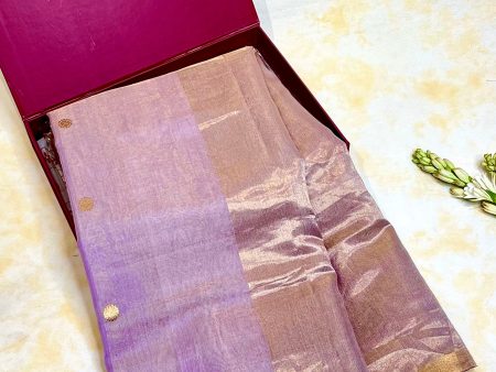 Handloom Chanderi Saree Half Tissue Small Round Buta - Lavender For Cheap