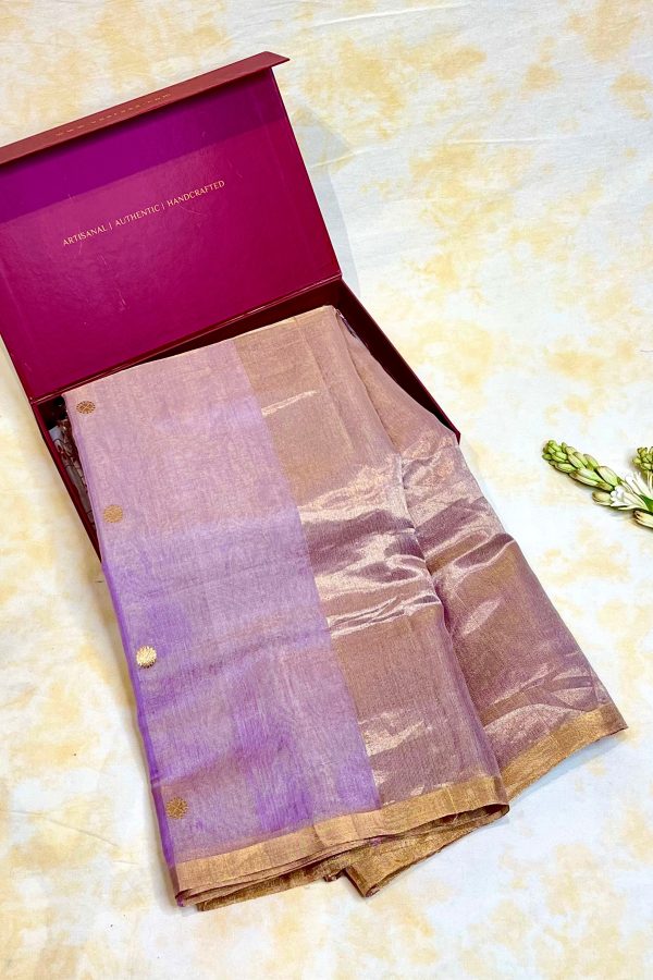 Handloom Chanderi Saree Half Tissue Small Round Buta - Lavender For Cheap