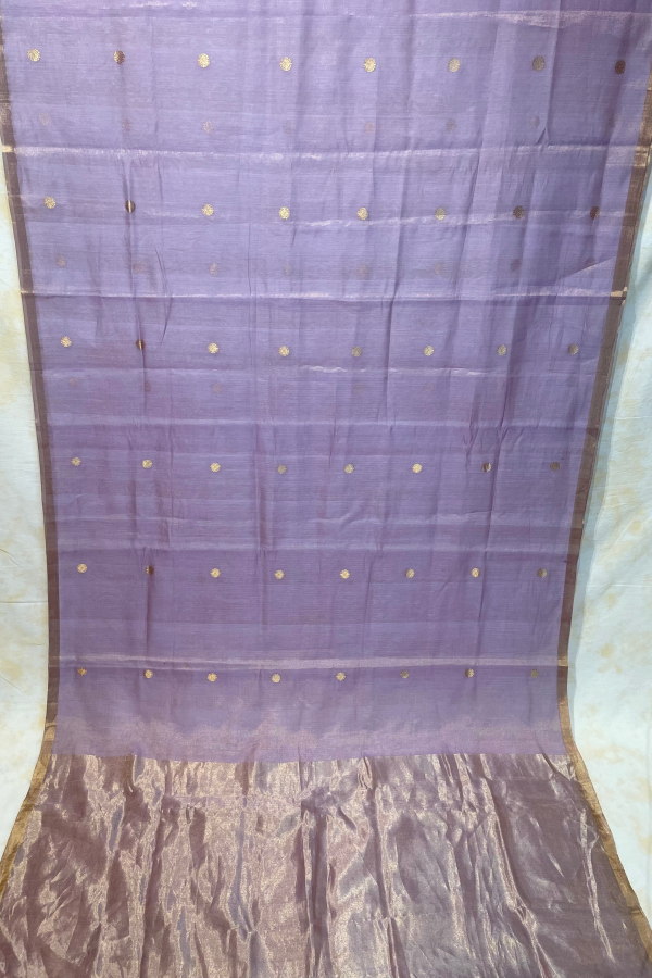 Handloom Chanderi Saree Half Tissue Small Round Buta - Lavender For Cheap