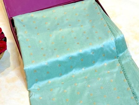 Real Zari Handloom Kadhua Banarasi Katan Silk Saree - Small Butidar - Sky Blue Minedar Hot on Sale