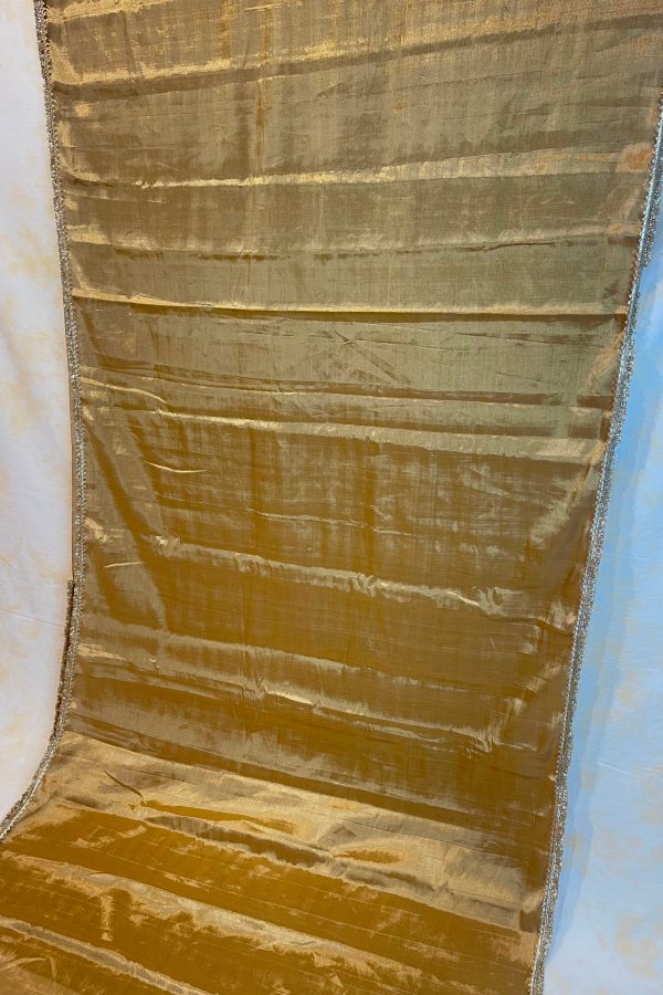 Handloom Chanderi Silk Saree With Lace - Gold For Cheap