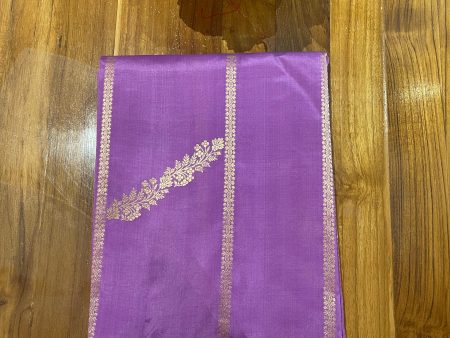 Handloom Kadhua Banarasi Silk Saree -Floral Stripe - Purple Online now