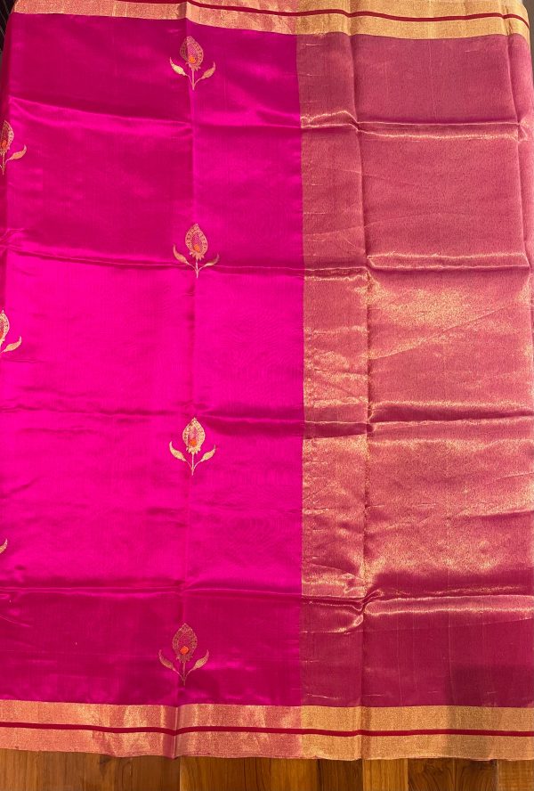 Handloom Chanderi Silk Saree Buta Radhika - Pink Online now