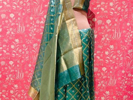 Handloom Chanderi Silk Saree- Cyan Blue Supply