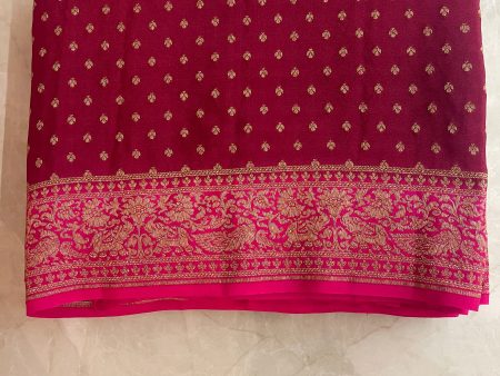 Handloom Fekua Banarasi Khaddi Georgette Silk Saree - Butidar - Red Pink Discount